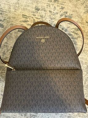 NWT Michael Kors Brown Signature MK Leather Backpack VALERIE